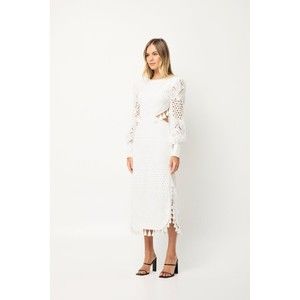 Elliatt NWT Corsica Cut-Out Lace Midi-Dress Size L White Fringe Tassel e…